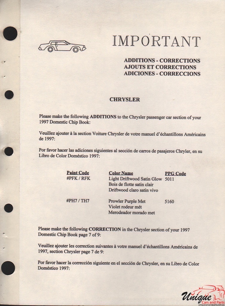 1997 Chrysler Paint Charts PPG 13